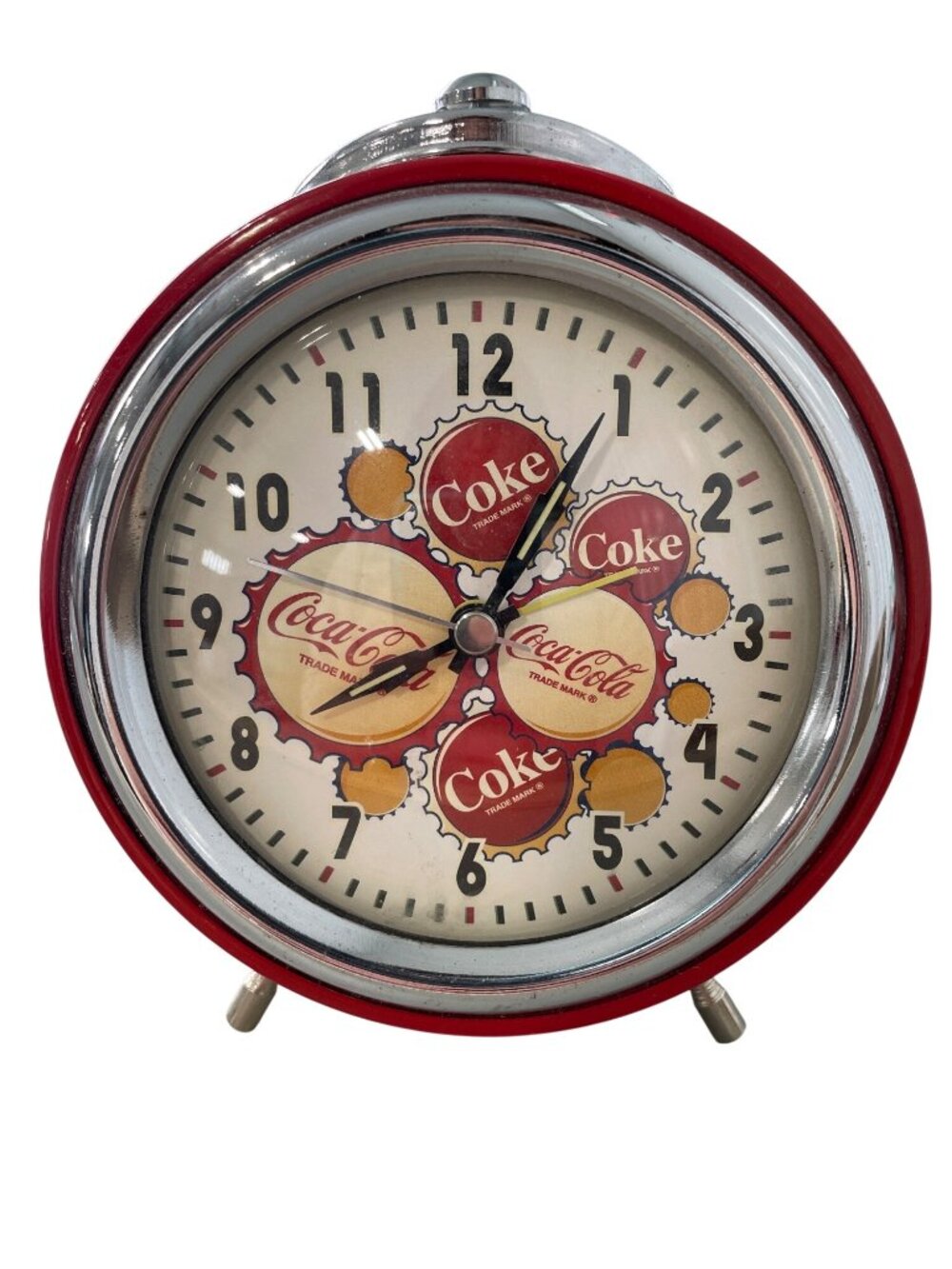 Vintage Coca Cola Alarm Clock Metal Analog Collectible Bottle Cap Design Retro